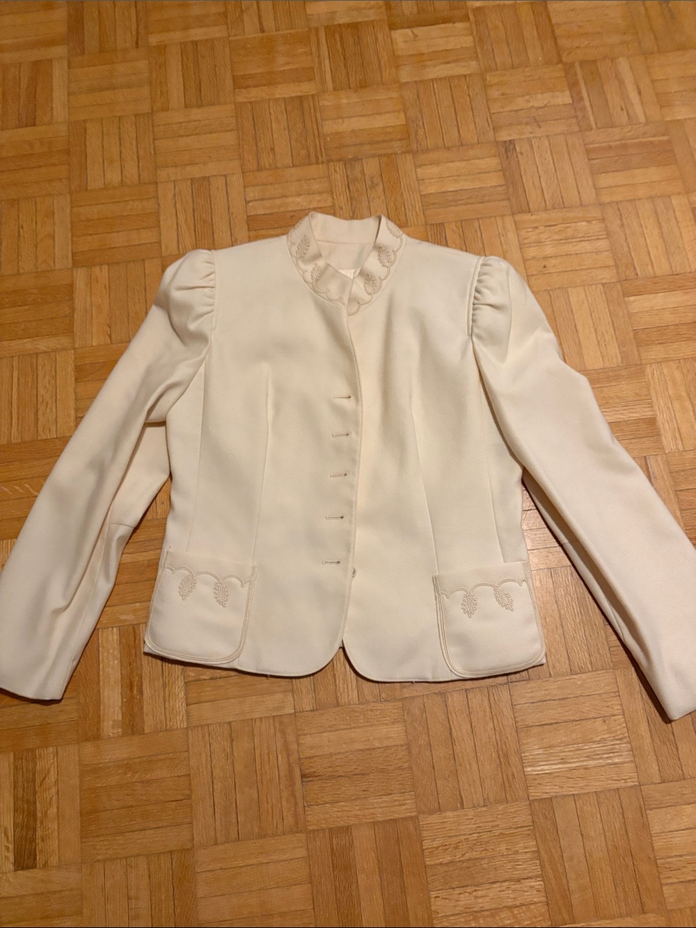 Vernon Women's Cream Button-Front Jacket with Embroidered Detail
